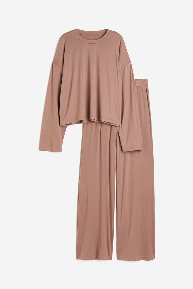 Pyjama top and bottoms - Dark beige/Grey/Light blue - 2