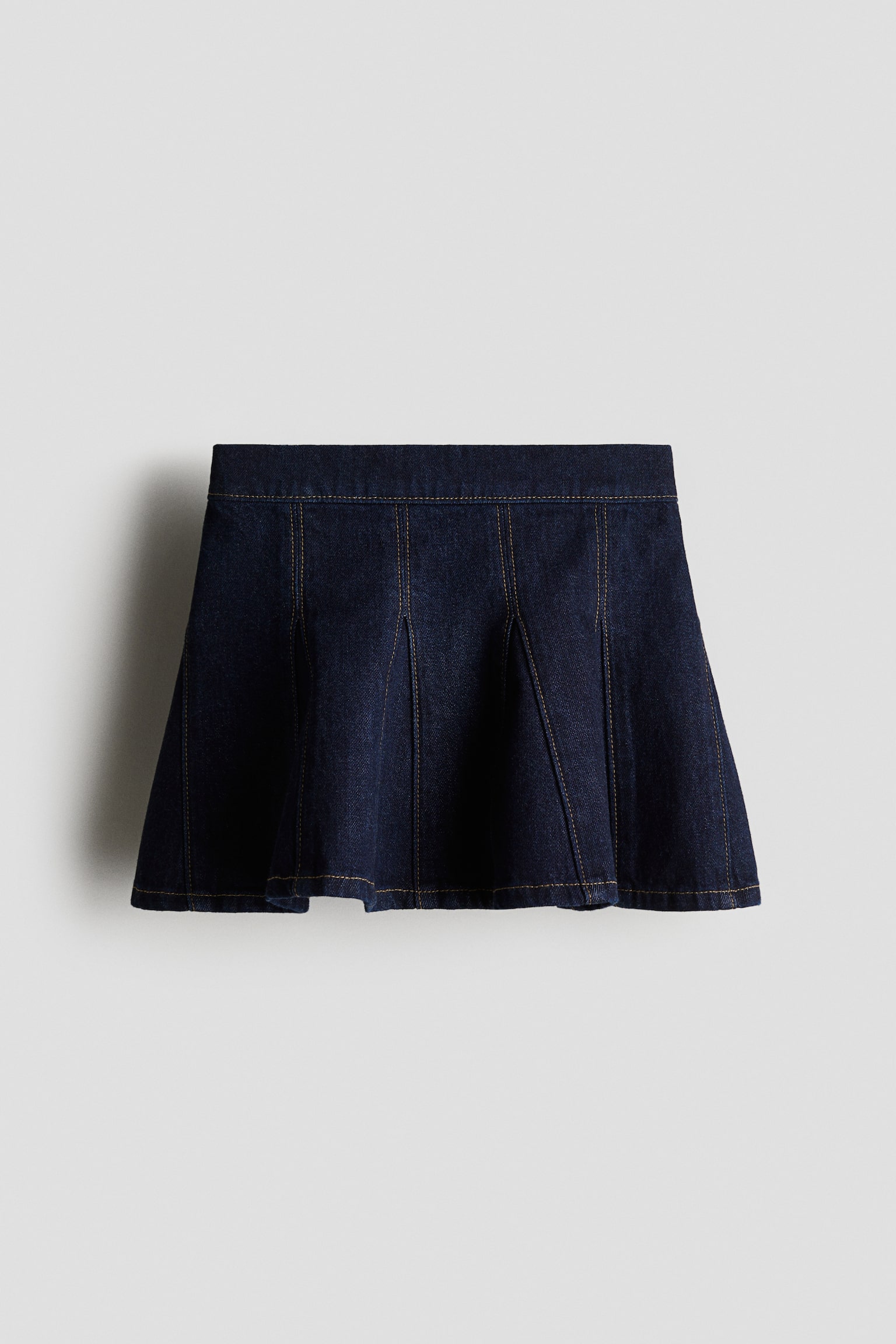 Godet Pleated Denim Skirt - Dark denim blue