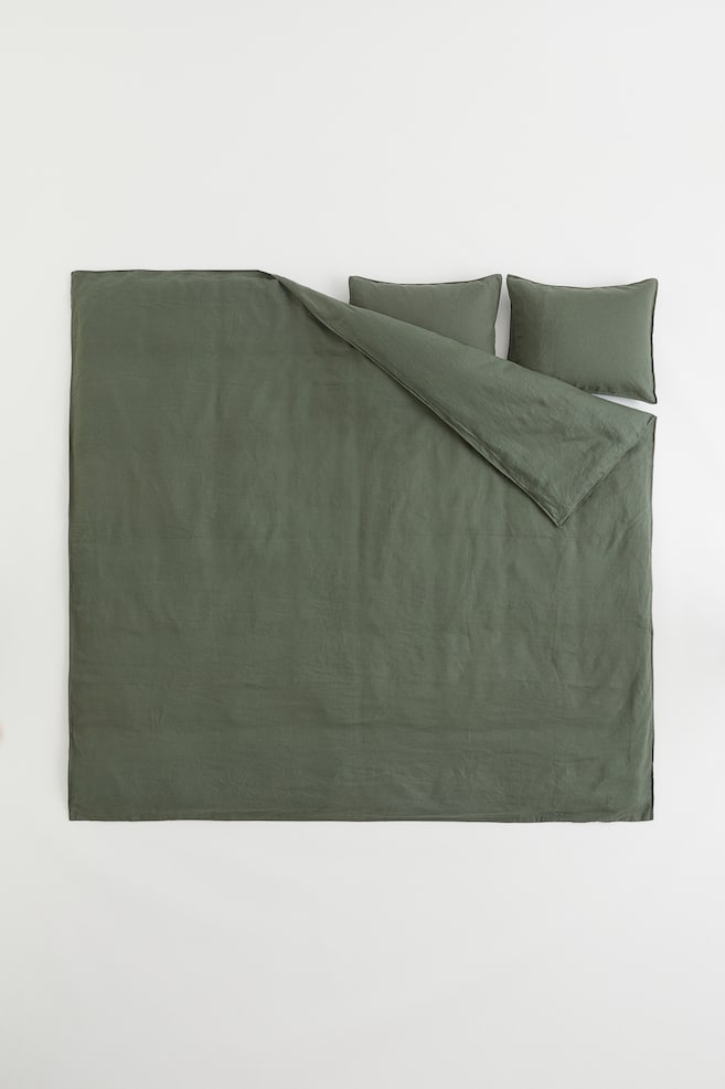 Linen double/king duvet cover set - Dark khaki green/Light grey/Sage green/Mocha beige/dc/dc - 2