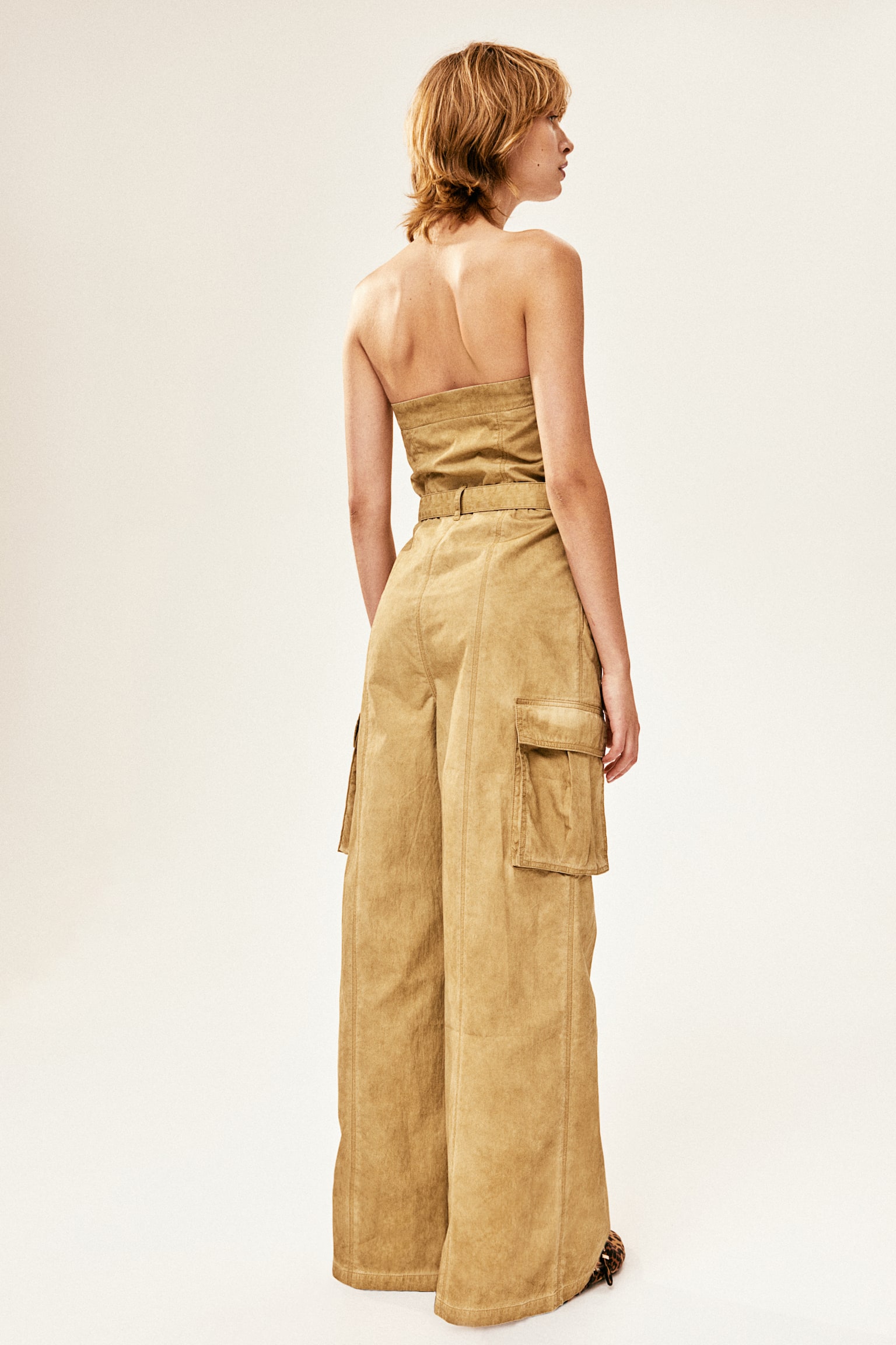 Belted bandeau jumpsuit - Beige - 3