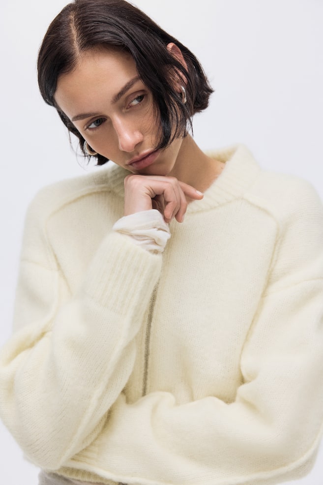 Cárdigan en mezcla de mohair con cremallera-Beige claro - 4