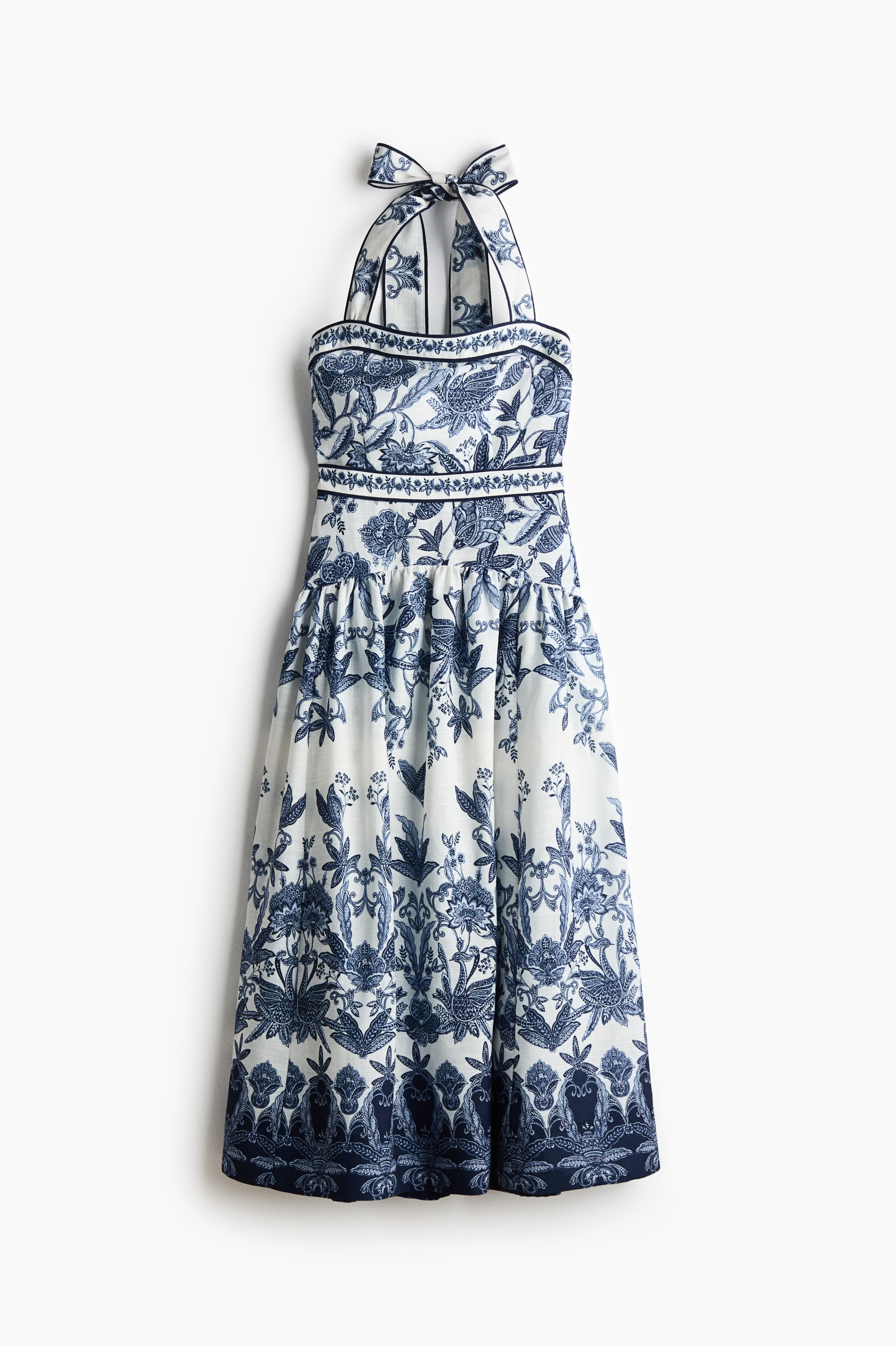 Tie-Detail Dress - Dark blue/patterned/Cream/floral