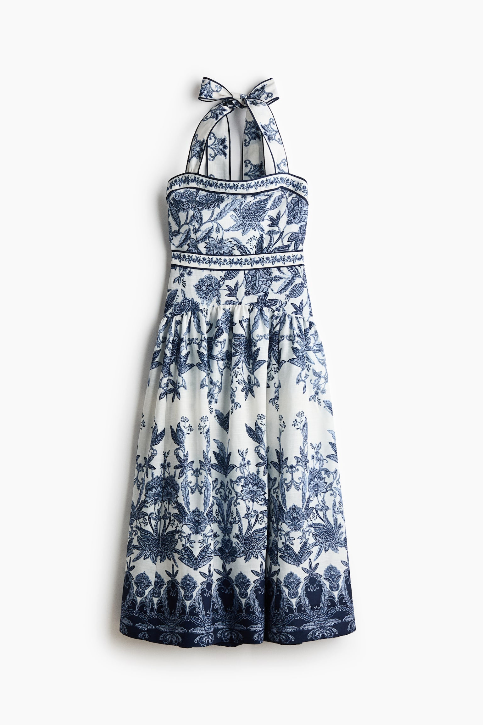 Tie-detail dress - Dark blue/Patterned/Cream/Floral/Cream/Floral - 2