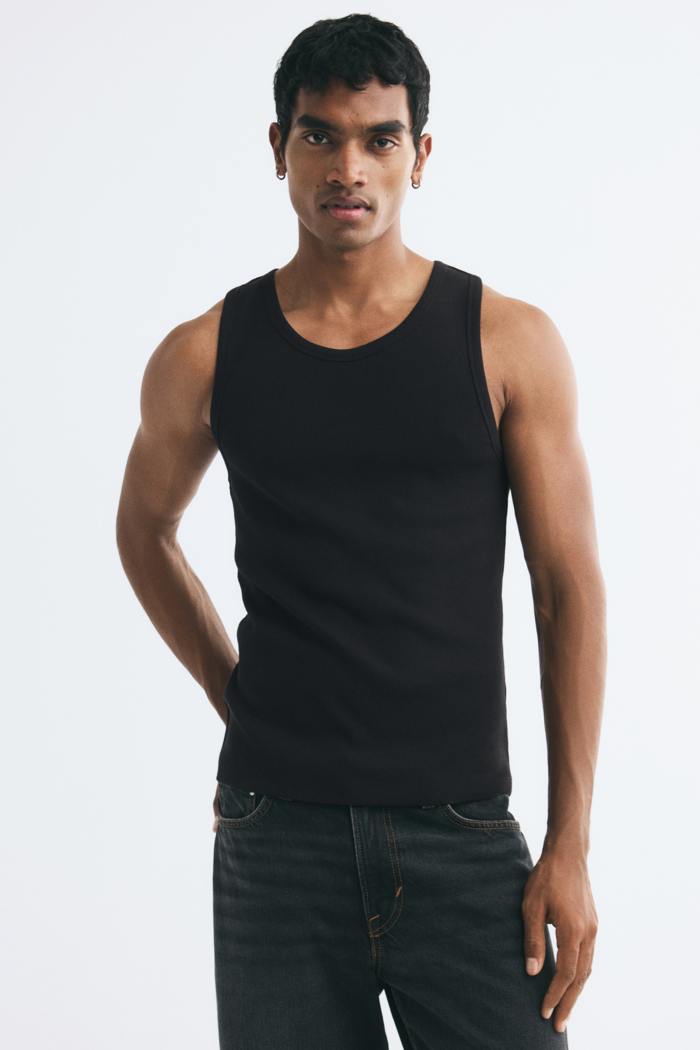 Slim Fit Cotton vest top - Black/Red/Dark brown/Light beige