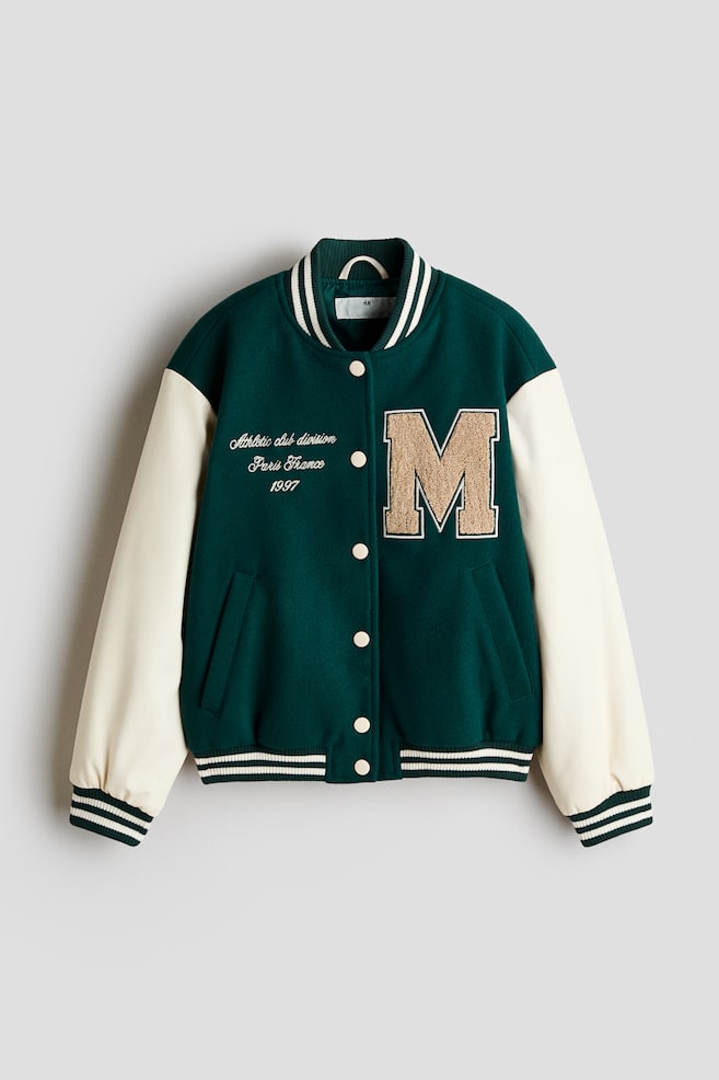 Chamarra de baseball con aplicaciones - Verde oscuro/M - 1