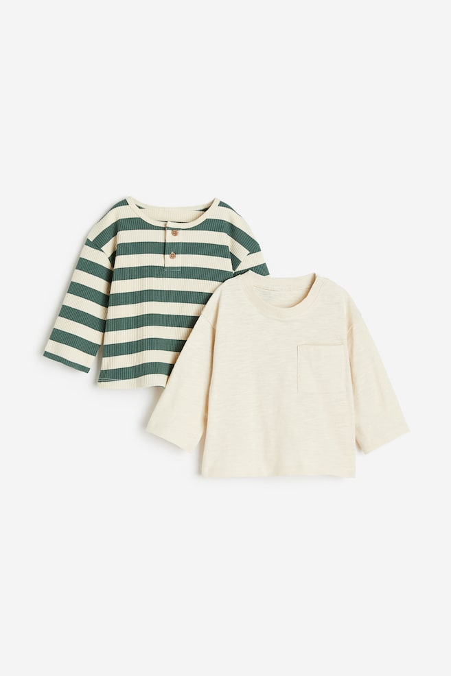 2-pack cotton jersey tops - Green/Striped/Natural white/Blue striped - 1