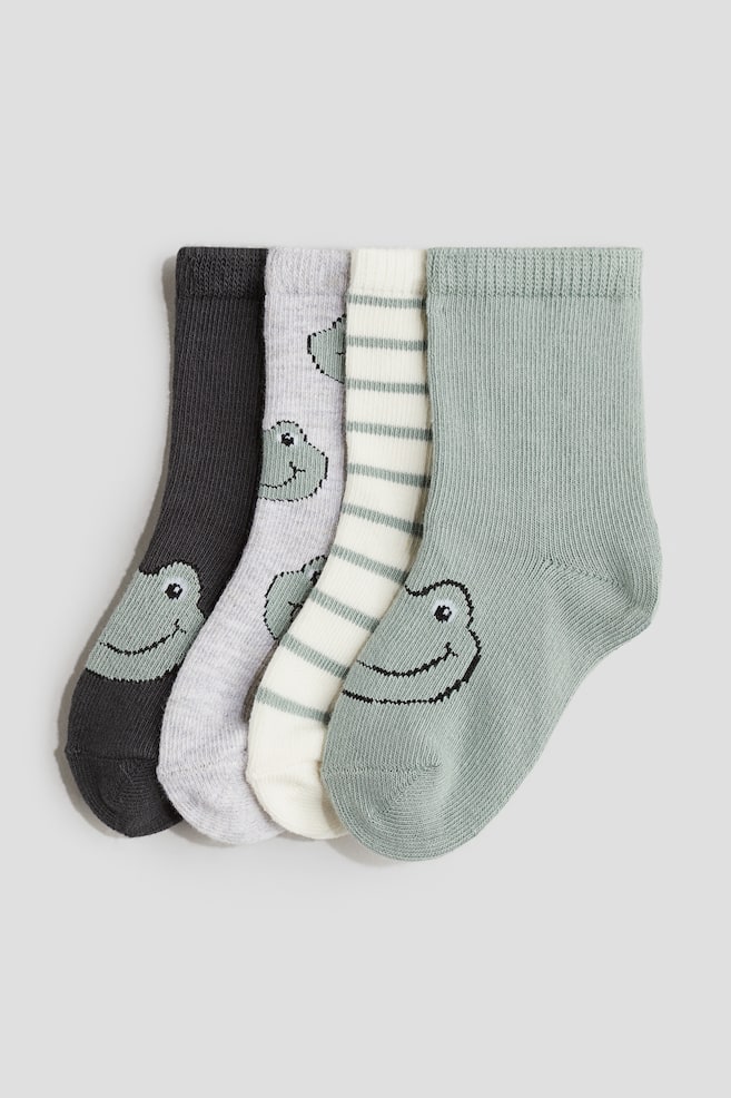 4-pack Socks - Dusty green/frog/Blue/boats/Light pink/cat/Dark blue/car/Beige/leopard print/Beige/animals/Pink/hearts/Light green/vehicles/Light green/cherries/Beige/animals/Cream/teddy bears/Blue/cars/Light pink/cherries - 1