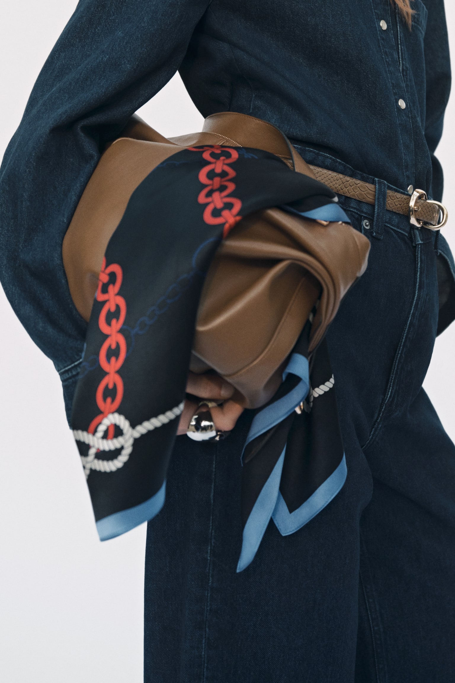 圖案真絲領巾 - 海軍藍/結飾/奶油色/蝴蝶結/淺米色/佩斯利變形蟲圖騰/海軍藍/綠色/淺米色/卡其綠/奶油色/花朵 - 4