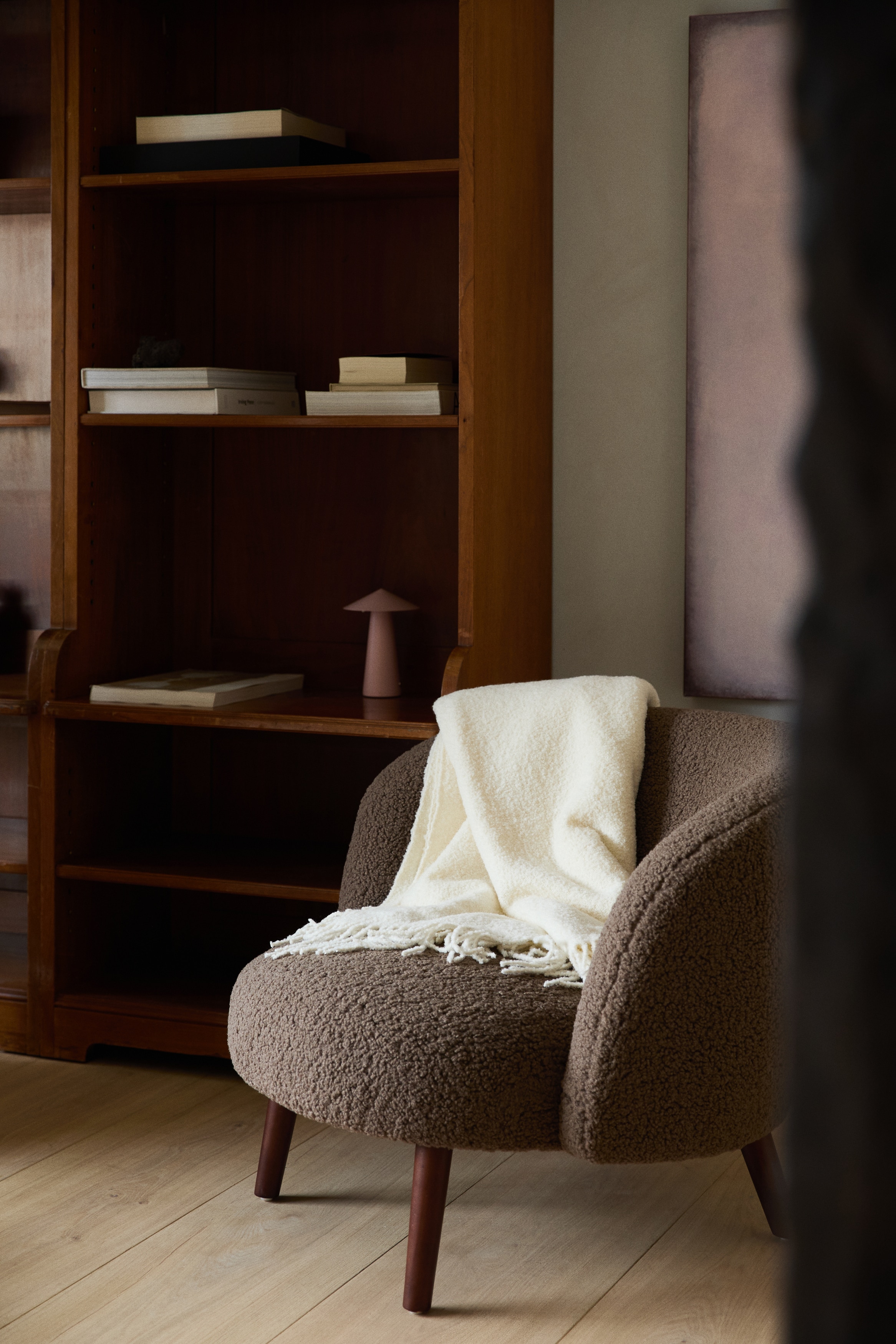 Boucléplaid van wolmix - Roomwit