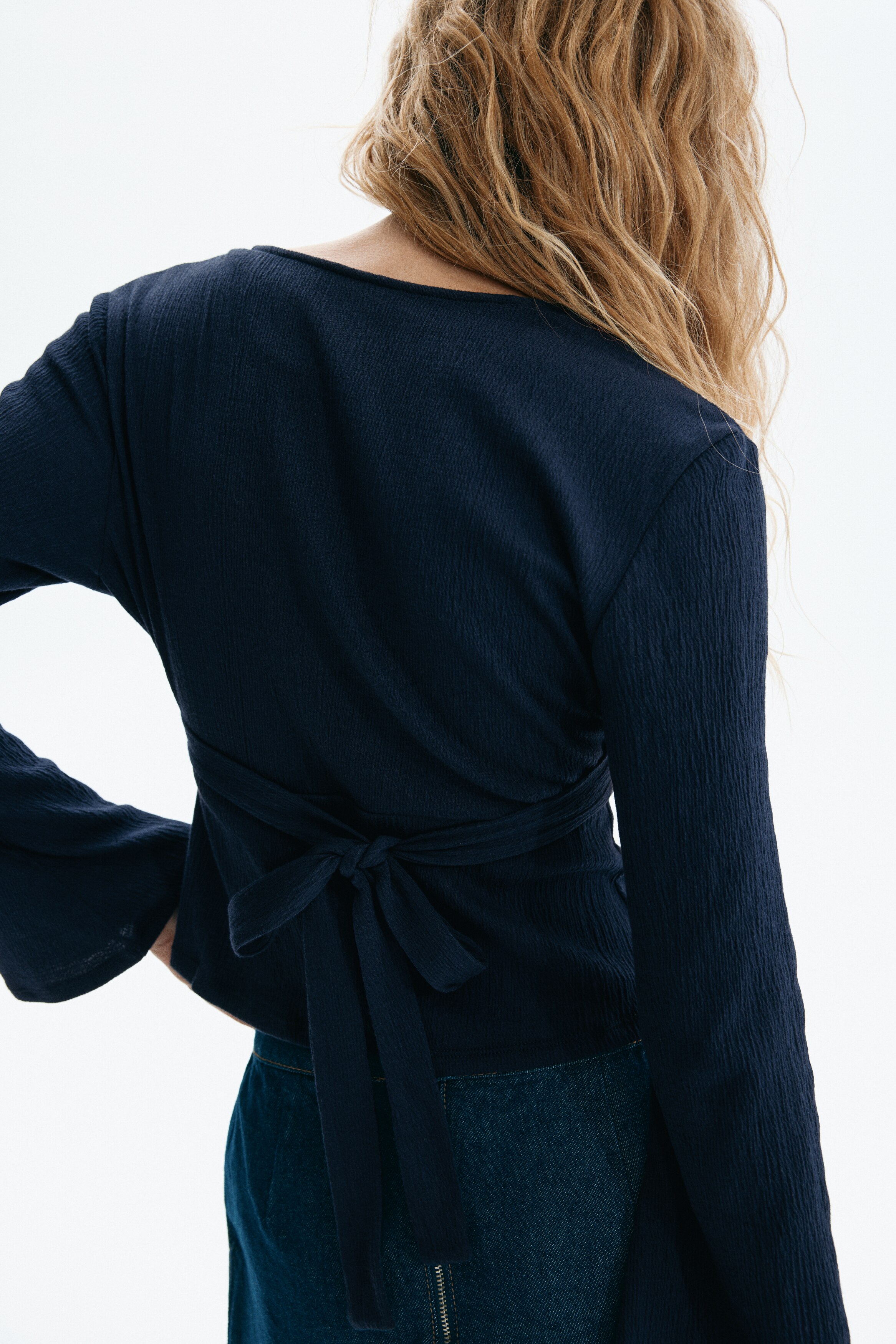 Textured-knit tie-detail top