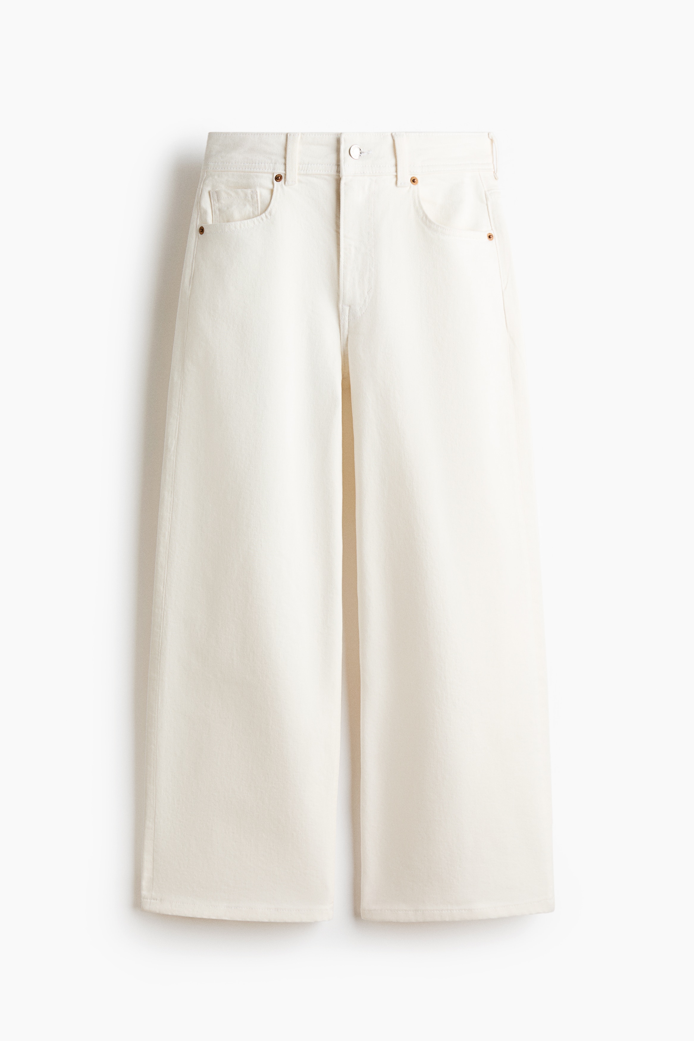 Wide High Waist Ankle Jeans - Cream/Dark brown/Beige/Light denim blue