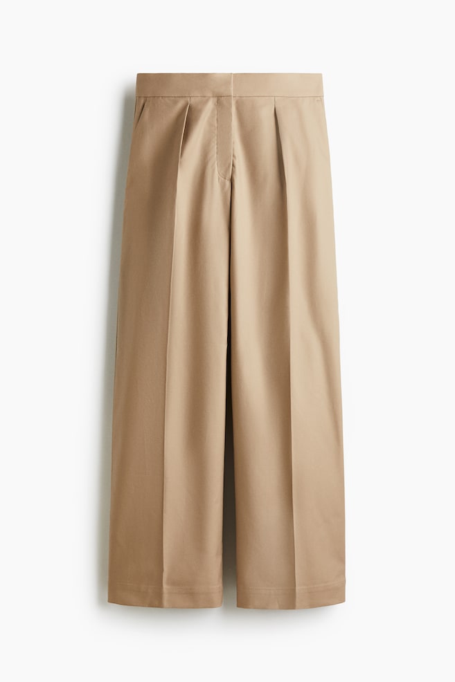 Weite Twillhose - Beige/Dunkelbraun - 1