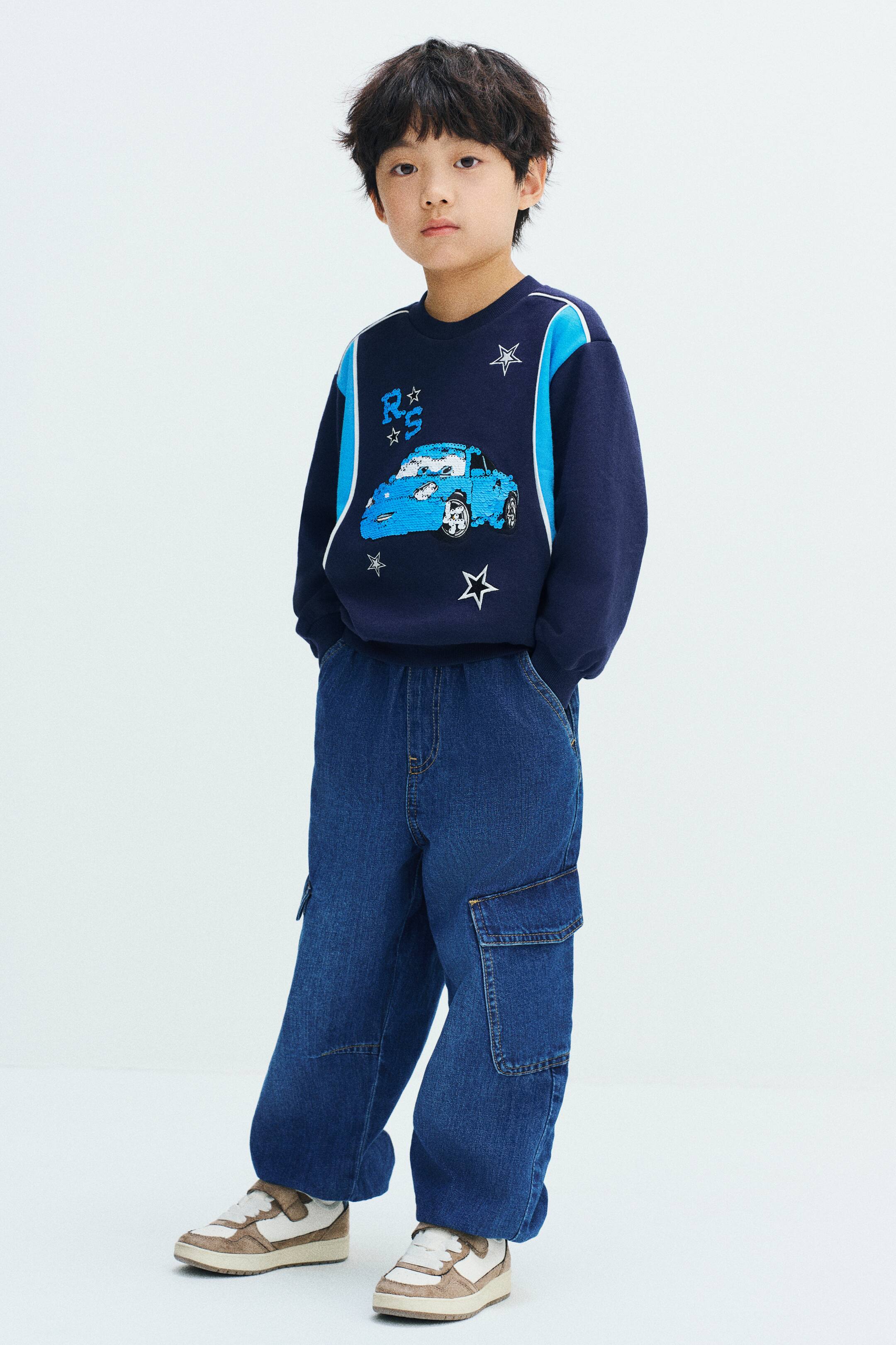 View larger image: Balloon-leg denim joggers - Dark denim blue - Kids | H&M 1
