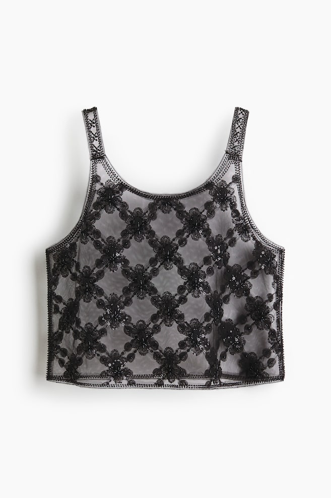 Top de malla con detalles decorativos - Negro - 1