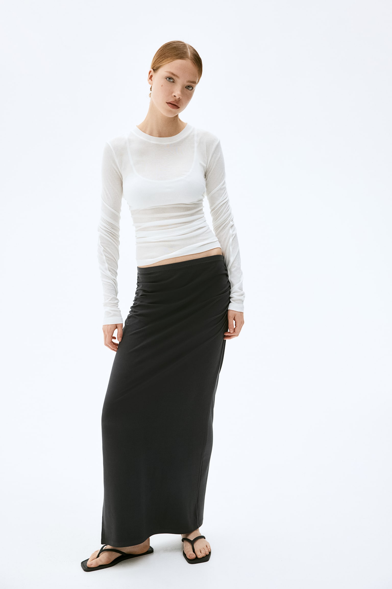 Gathered maxi skirt - Dark grey/Black - 1