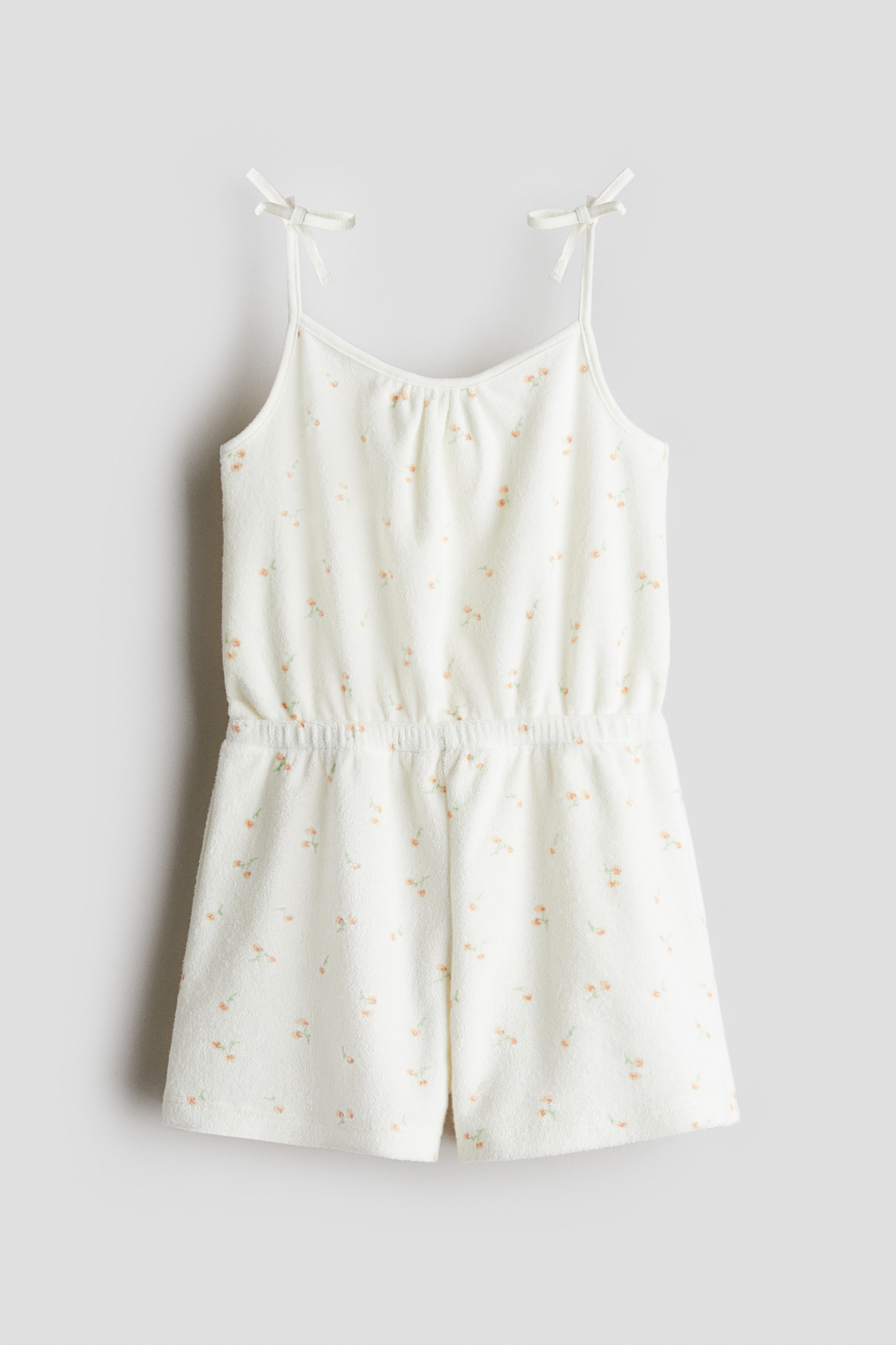 Patterned terry jumpsuit - White/Floral/Light apricot/Strawberries