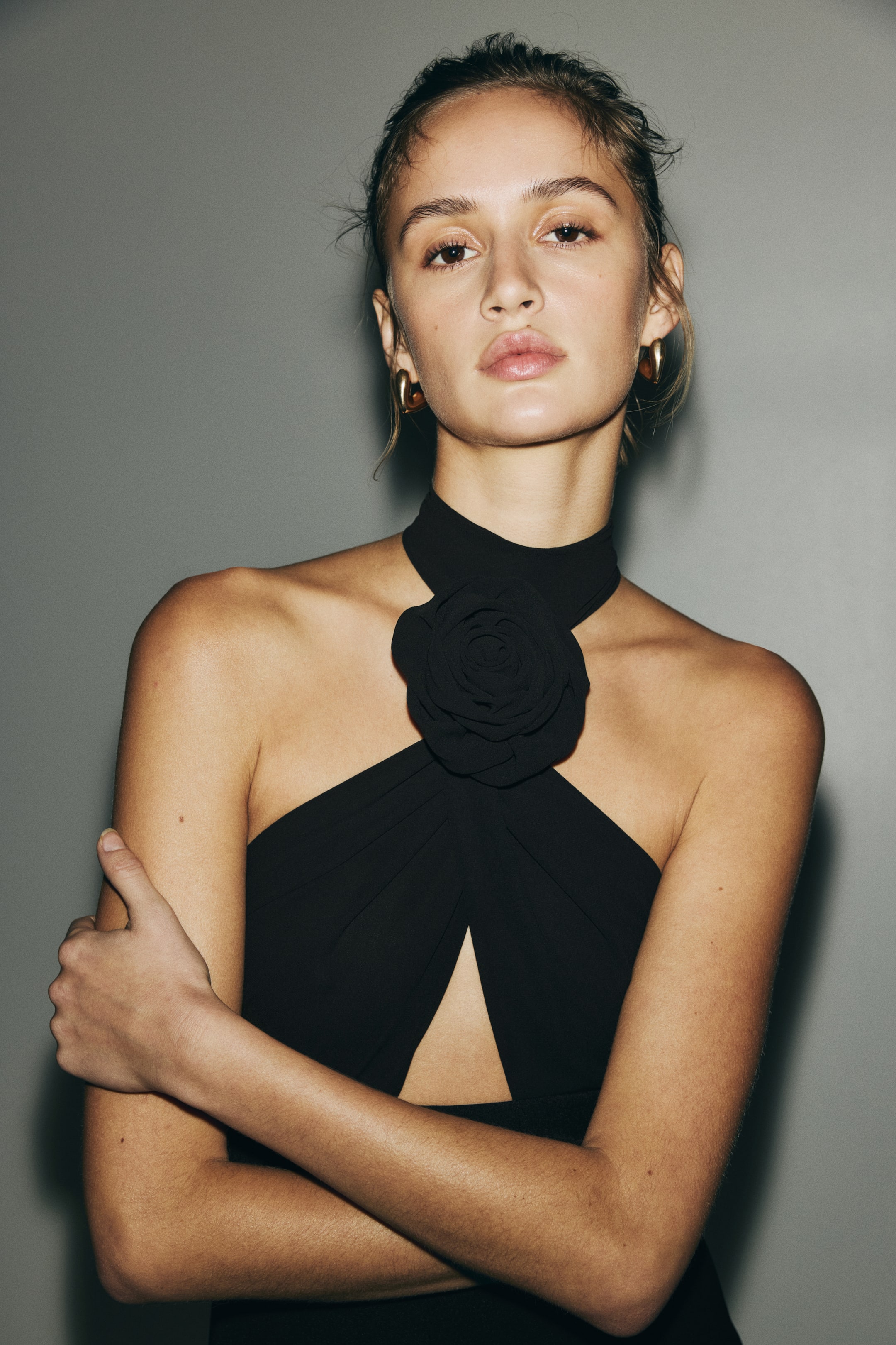 View larger image: Halterneck Dress with Rose Appliqué - Black - Ladies | H&M CA 2