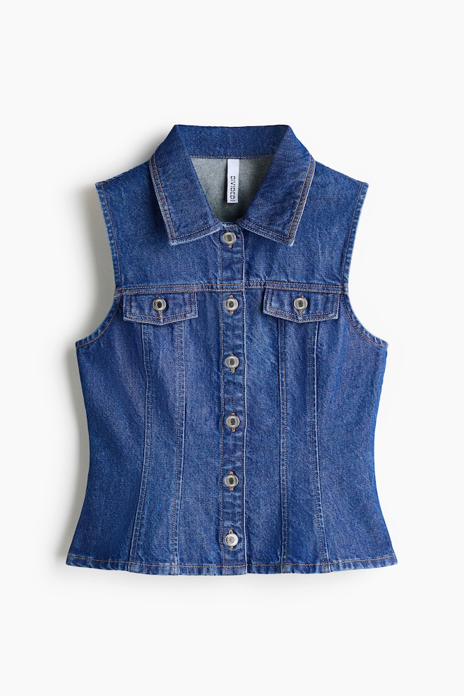 Jeansgilet mit Peplum - Denimblau - 1