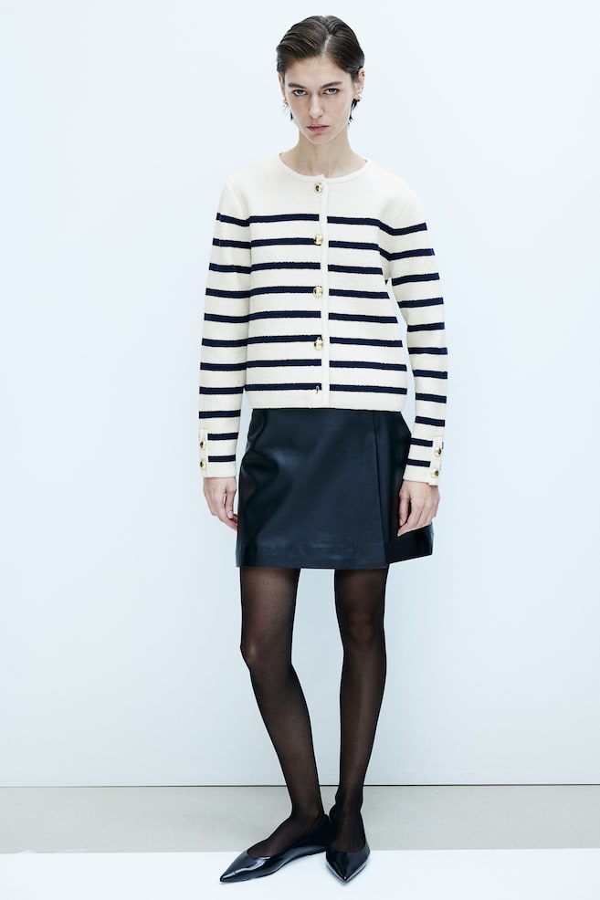 Knitted cardigan - Cream/Blue striped/Black/Striped/White/Beige striped - 4