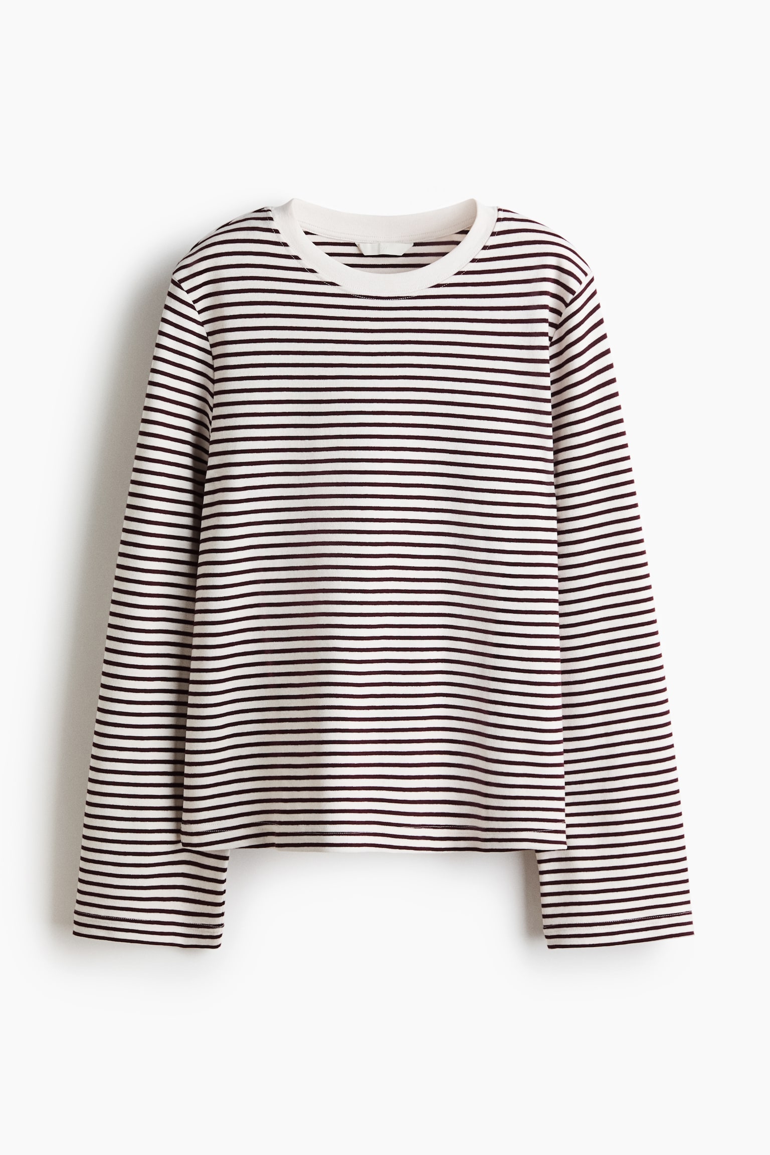 Long-sleeved jersey top - Cream/Burgundy striped/White/Navy blue
