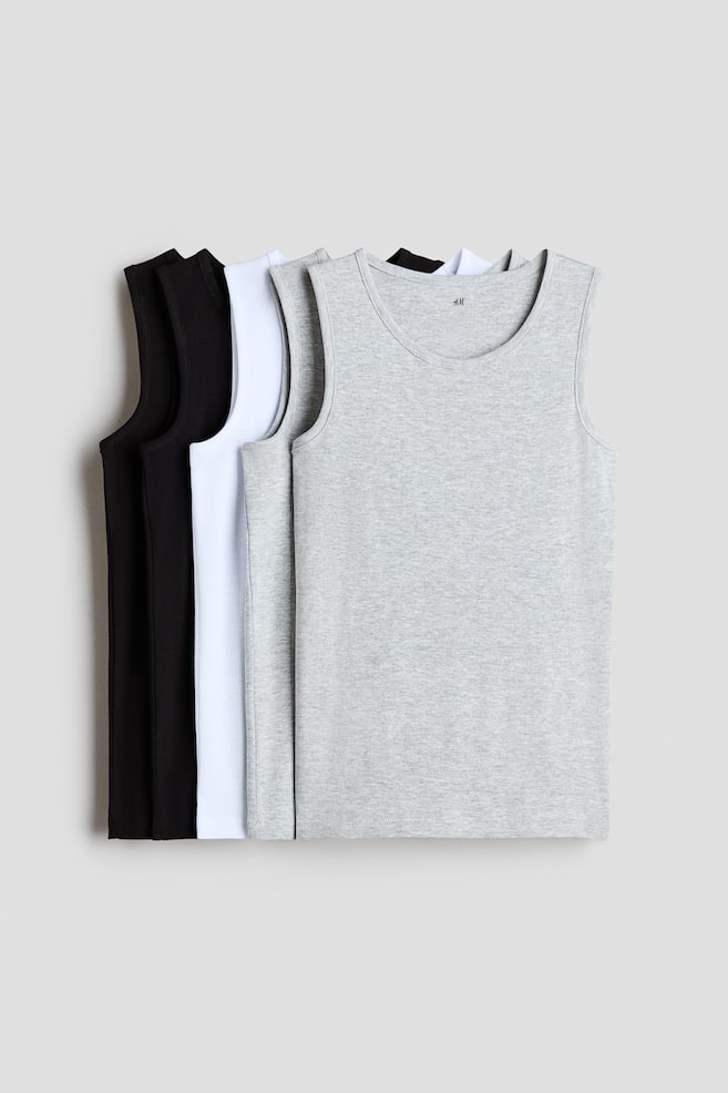 Pack de 5 tops sem mangas - Preto/Branco/Cinzento mesclado/Branco/Cinzento mesclado/Branco - 1