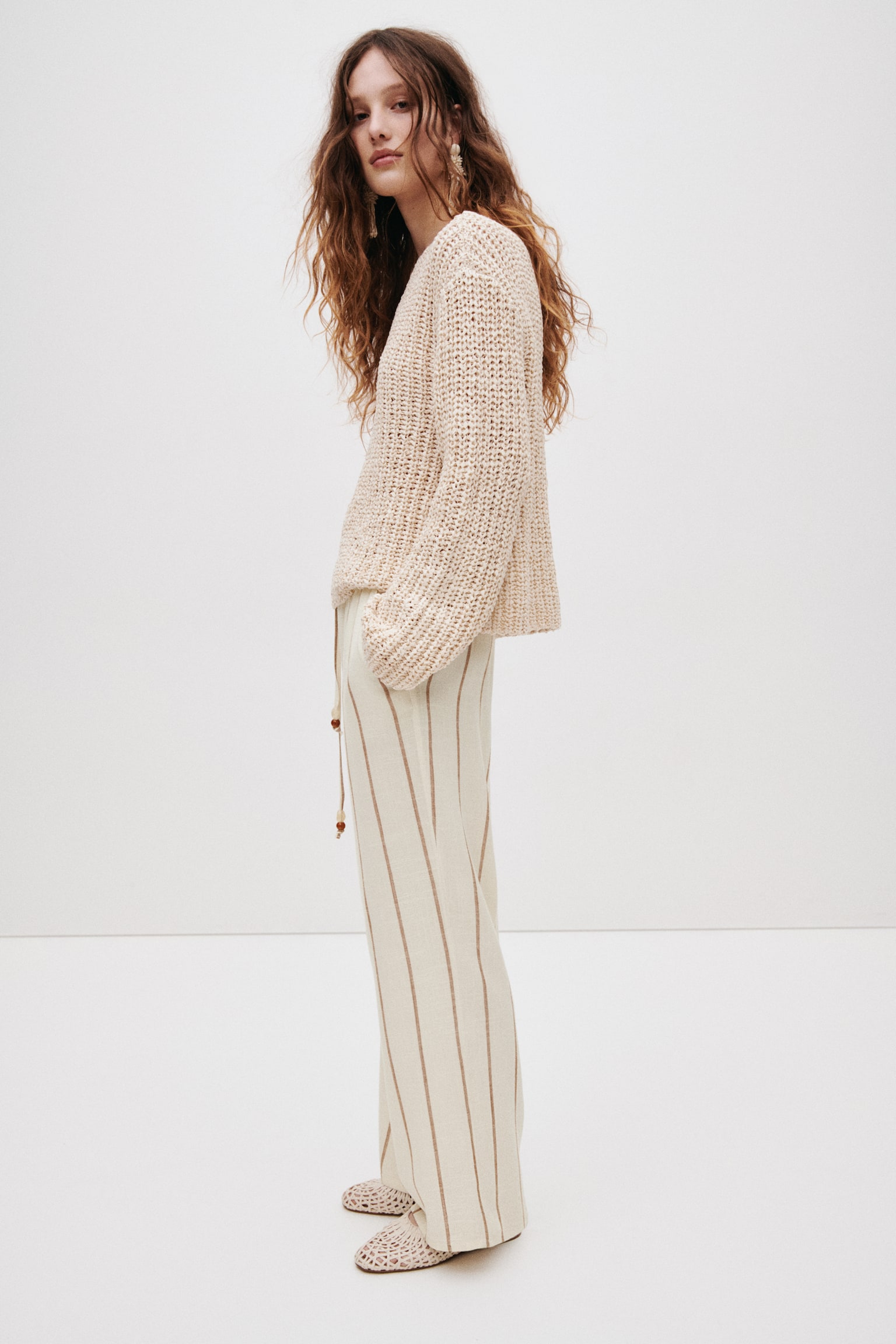 Linen-blend drawstring trousers - Cream/Striped/Light beige/Black/Rust red/Black/Striped/Olive green/Ivory - 5
