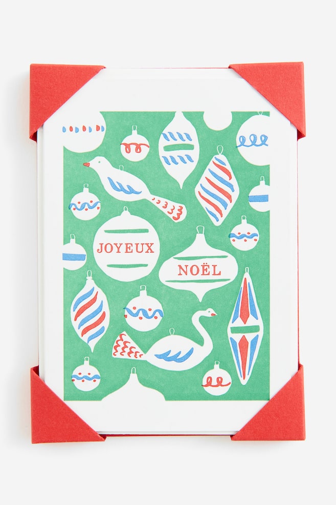5-pack greeting cards with envelopes - Green/Joyeux Noël/Red/Merry Christmas - 1