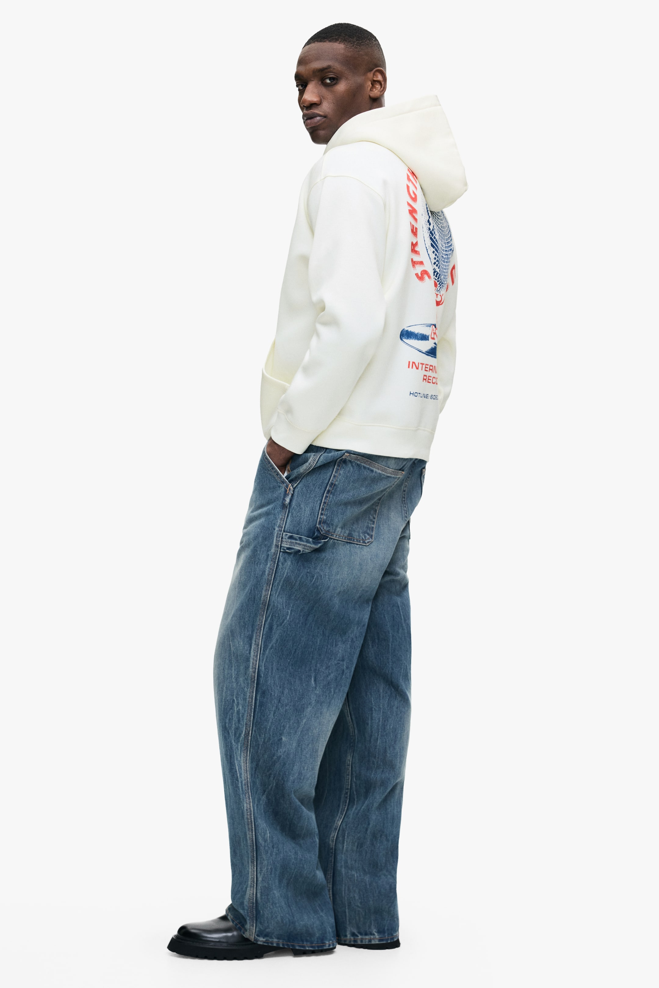 이미지 확대 보기: Relaxed Fit Printed hoodie - White/STM - Men | H&M KR 3