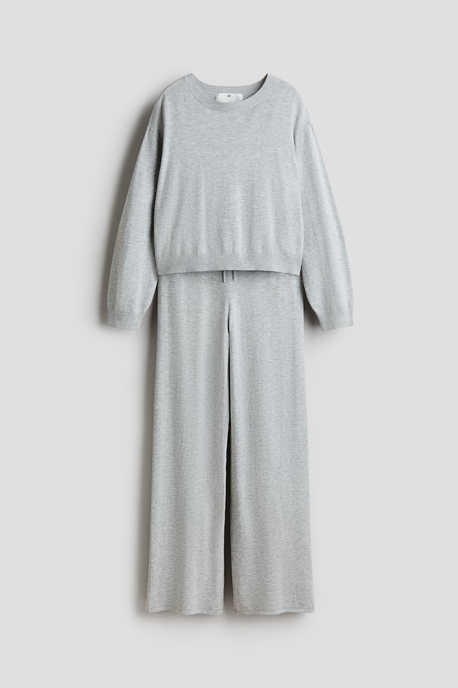 2-piece fine-knit set - Light grey/Cream - 1