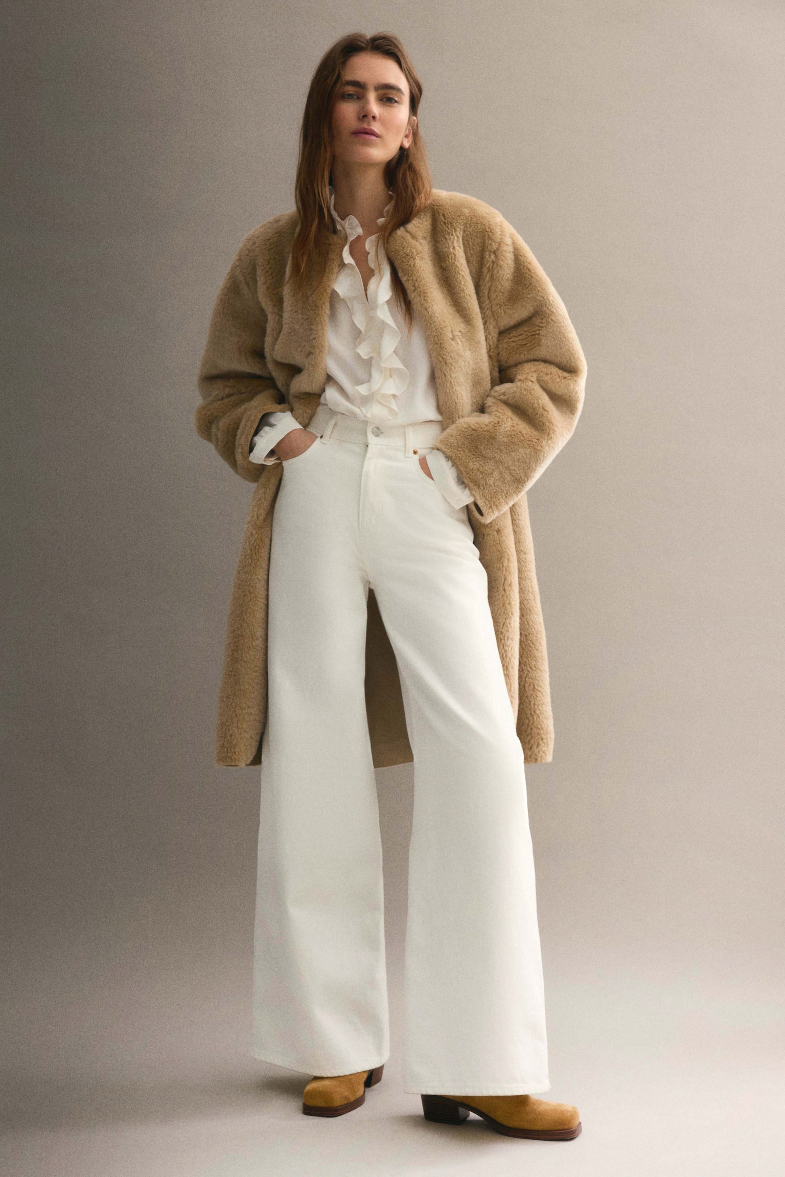 חולצת ויסקוזה עם צווארון וולנים - לבן/טורקיז בהיר - 6