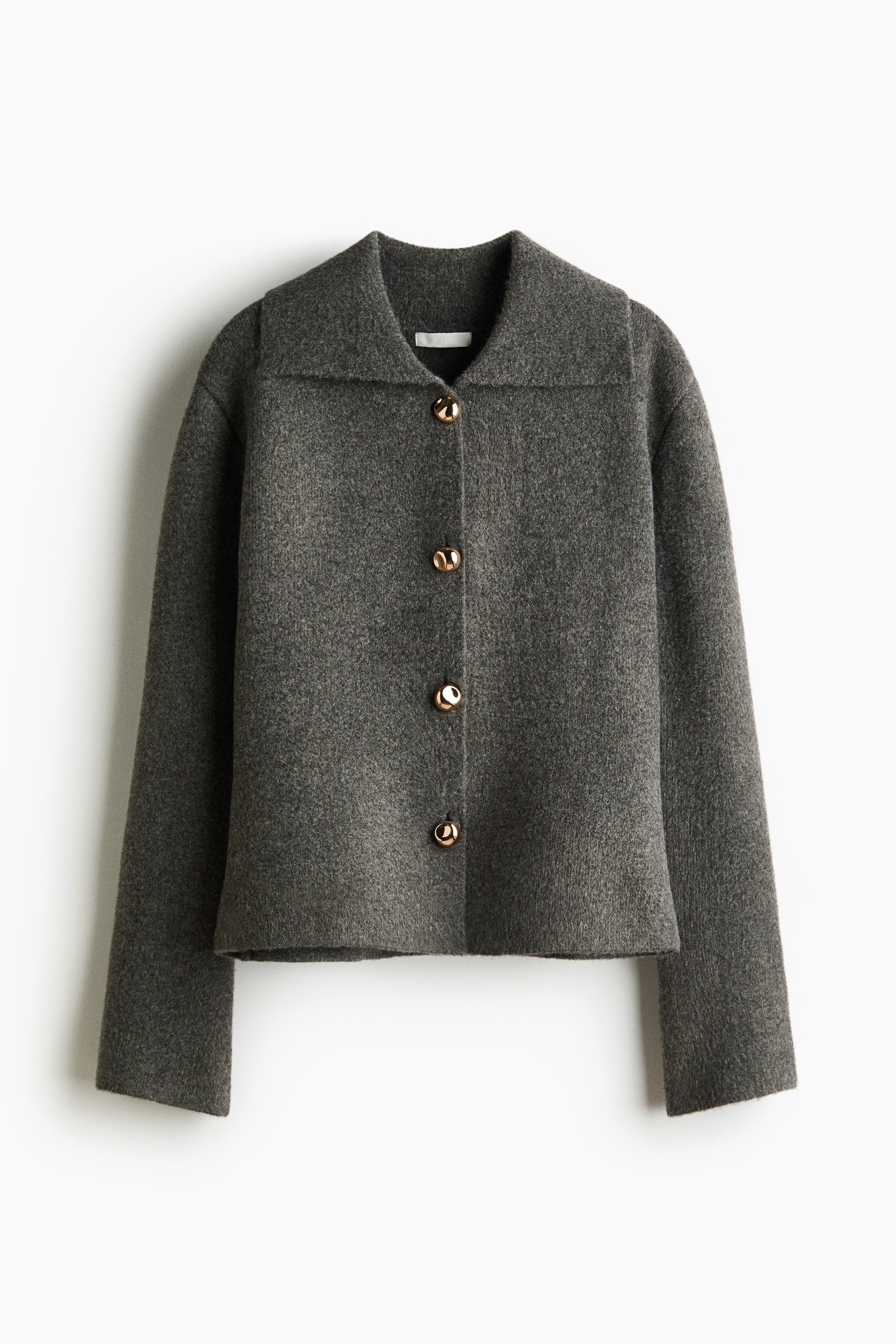 Näytä suurempi kuva: Kauluksellinen neuletakki - Tumma harmaameleerattu - NAISET | H&M FI 5