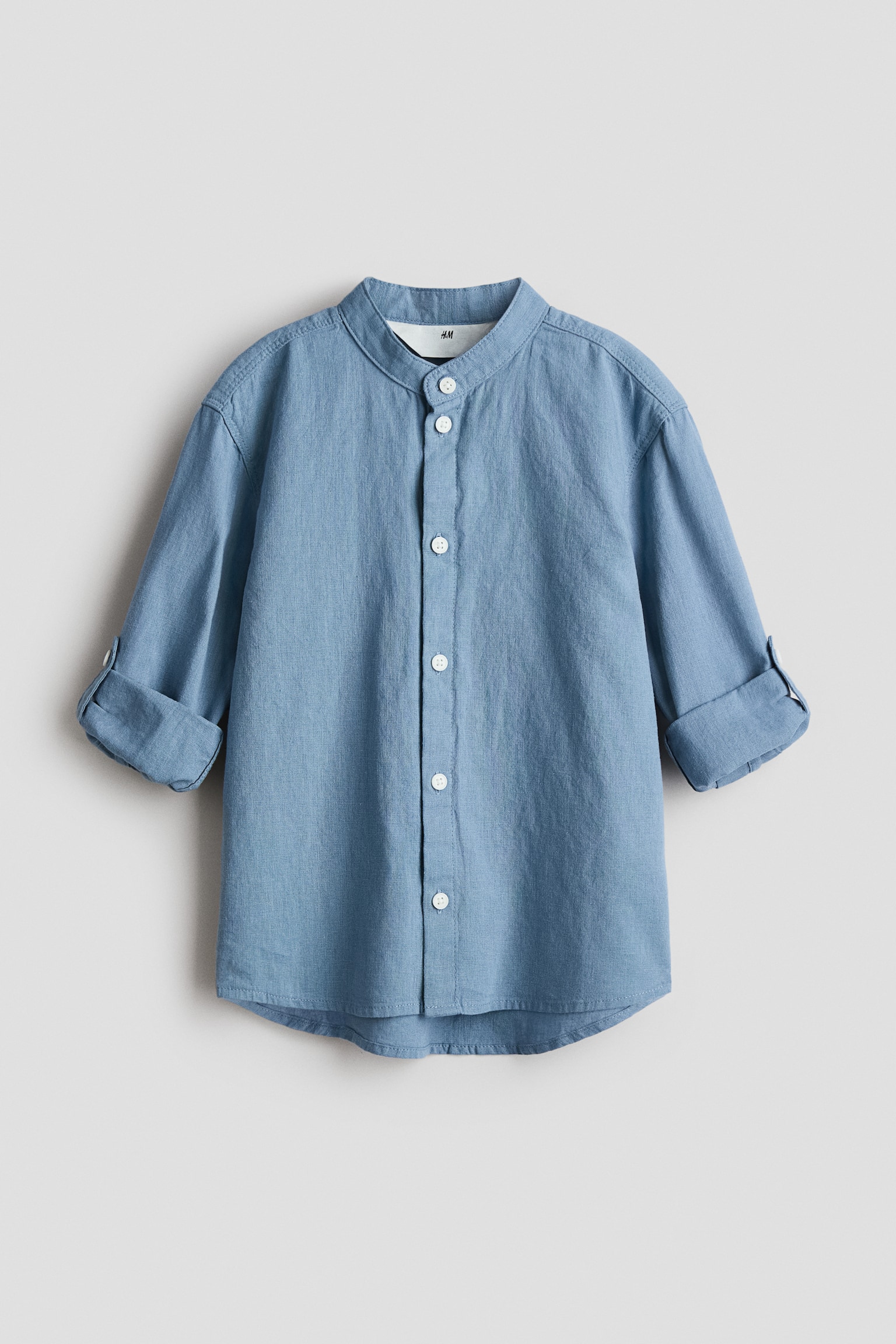 Overhemd van linnenmix met halsboordje - Blauw