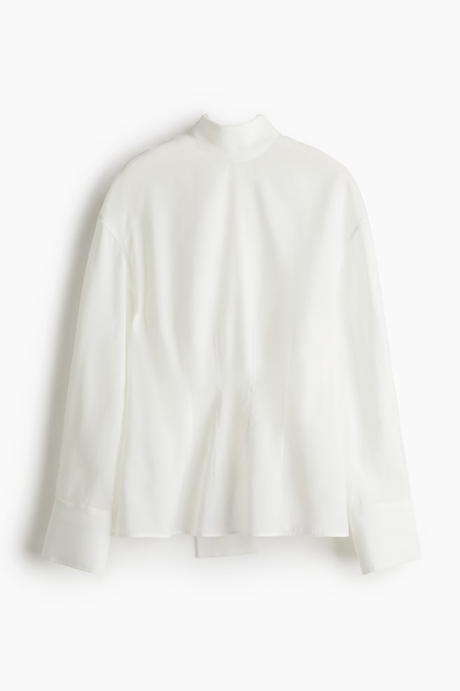 Blusa con lazada - Blanco/Negro/Cuadros - 1