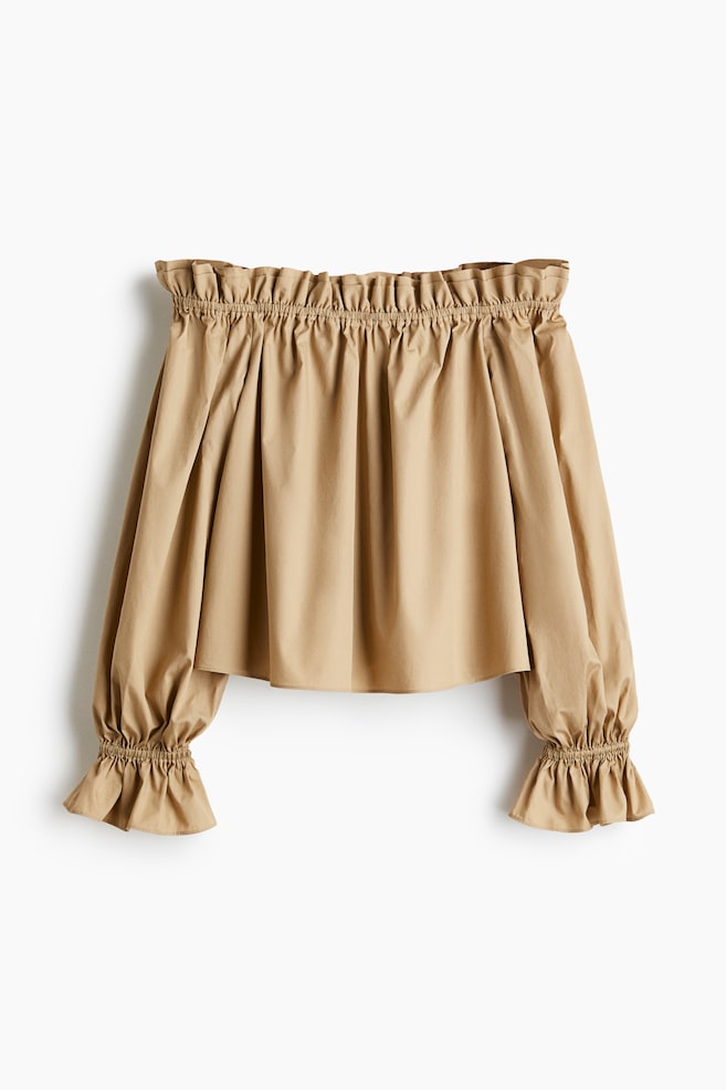 Off-the-shoulder poplin blouse - Beige - 1