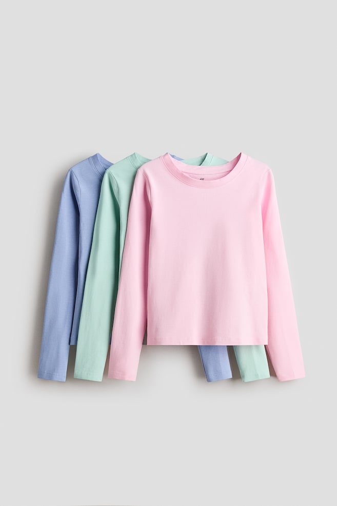 3-Pack Cotton Tops - Light pink/light green/Black/gray melange/white - 1