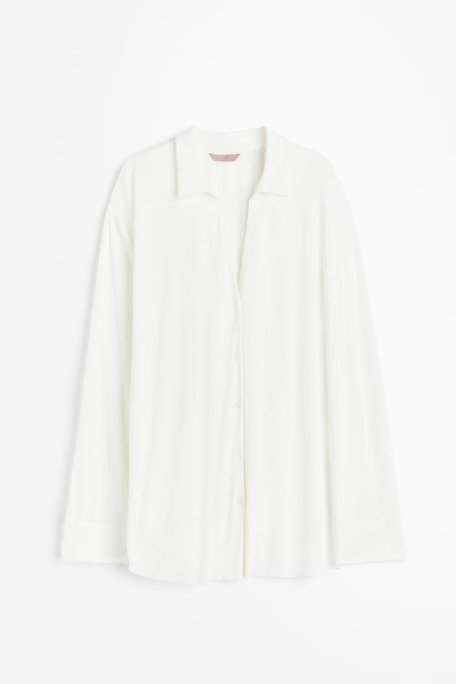 Gecrinkelte Loungewear-Bluse - Weiß/Schwarz - 2