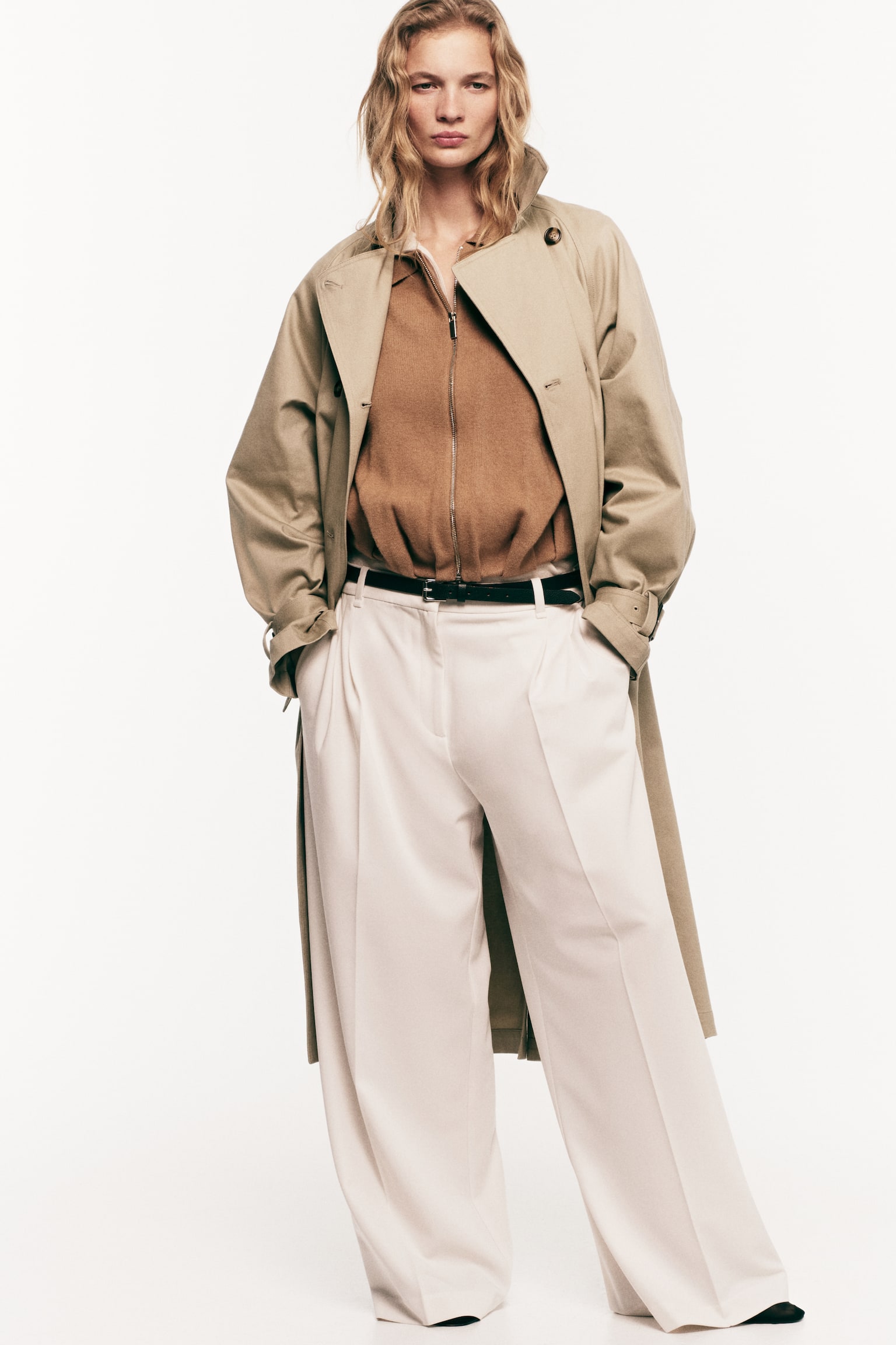 Oversized zip-through cardigan - Dark beige/Red - 7