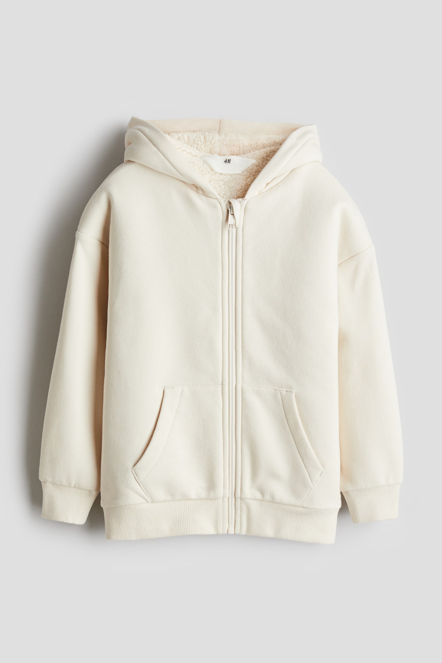 Teddy-lined zip-through hoodie - Light beige - 1