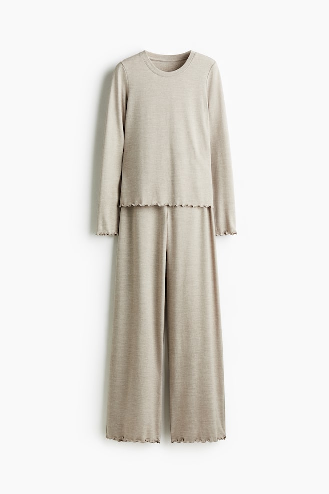 Pigiama in jersey spazzolato - Beige mélange/Bianco/Talpa mélange - 1
