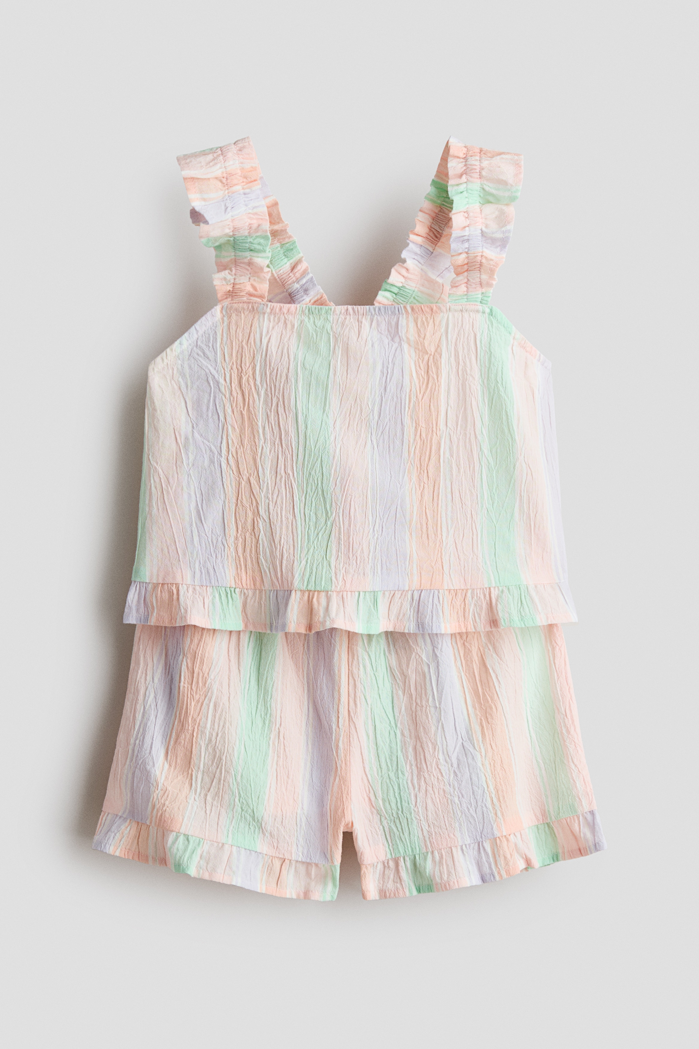 2-piece frill-trimmed cotton set - Multi-coloured/Striped/Light beige