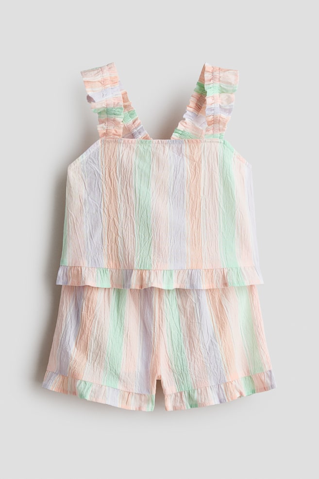Ensemble 2 pièces volanté en coton - Multicolore/rayé/Beige clair/Rouge/rayures beiges - 1
