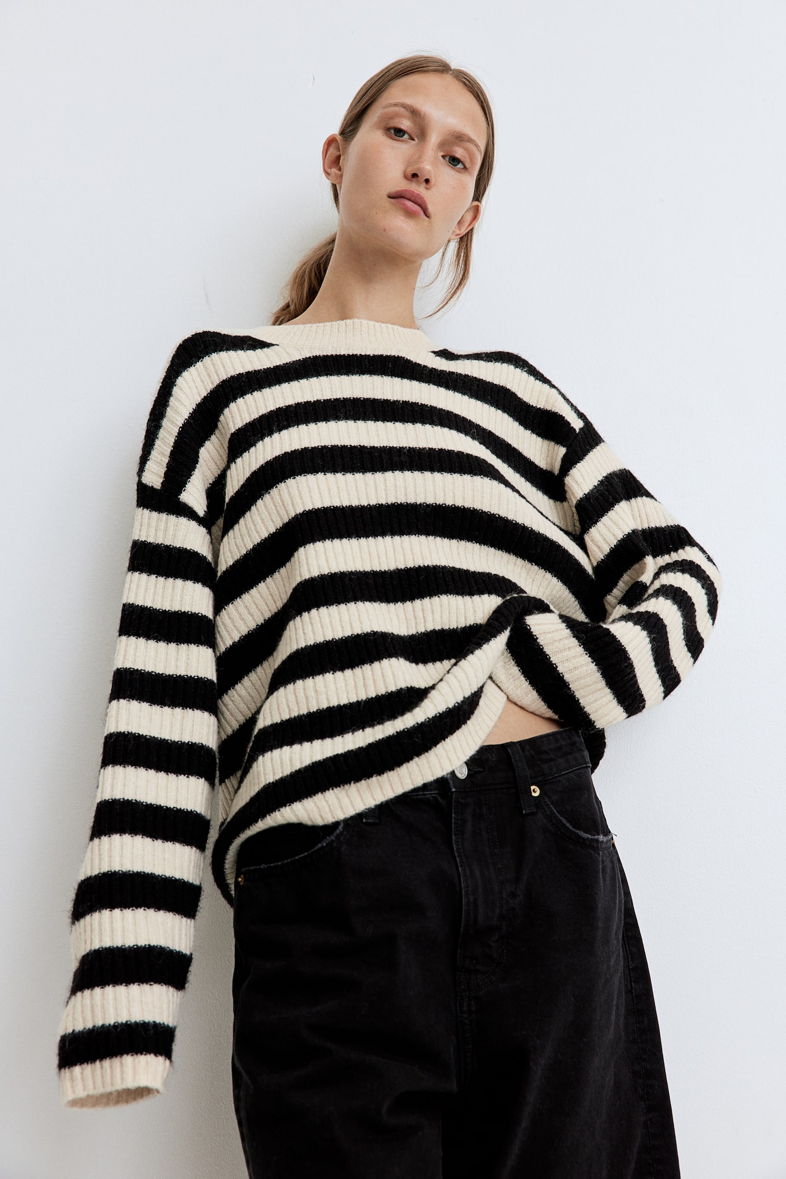 Rib-knit jumper - Light beige/Striped/Light khaki green/Cream/Cream/Dark grey marl/Navy blue/Striped/Beige marl/Light beige marl - 6