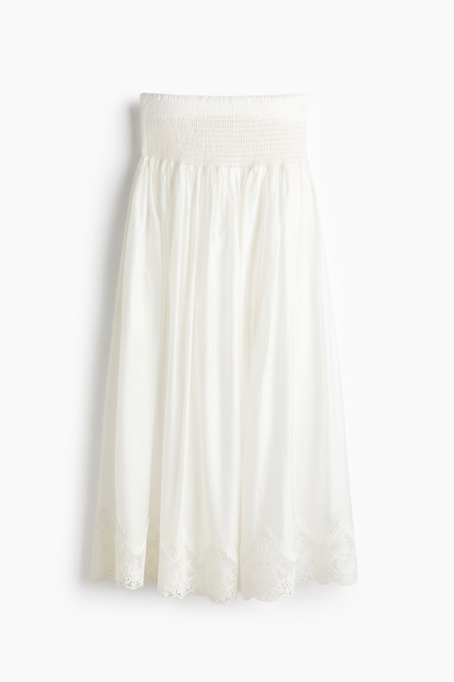 Jupe smockée avec dentelle - Blanc - 1