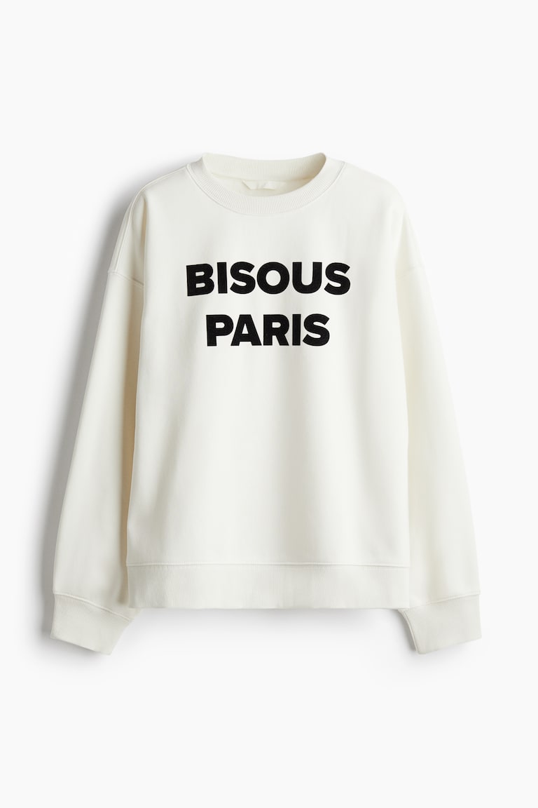 Text-motif sweatshirt White/Bisous Paris Ladies H&M GB