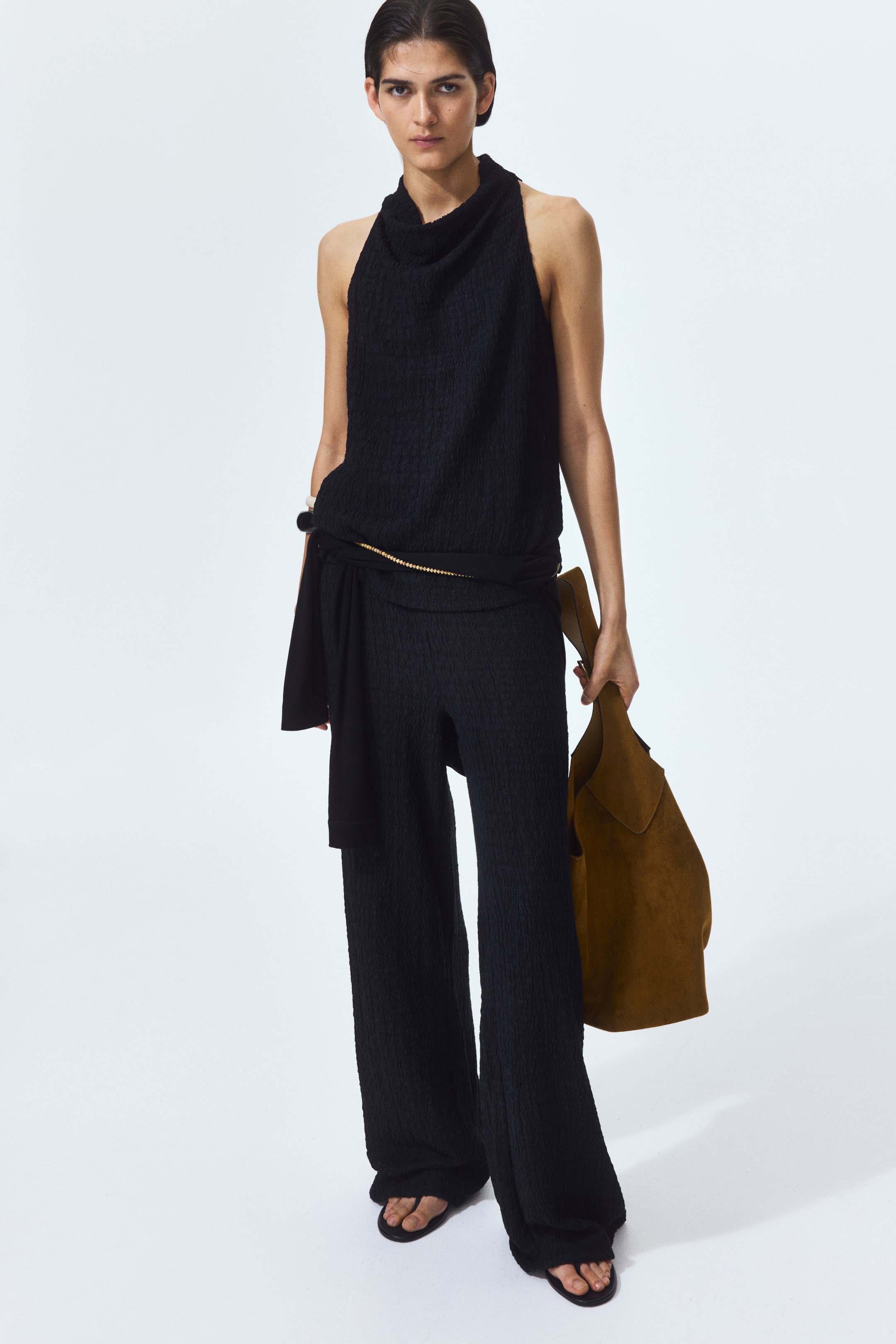 Crinkled Cowl-Neck Top