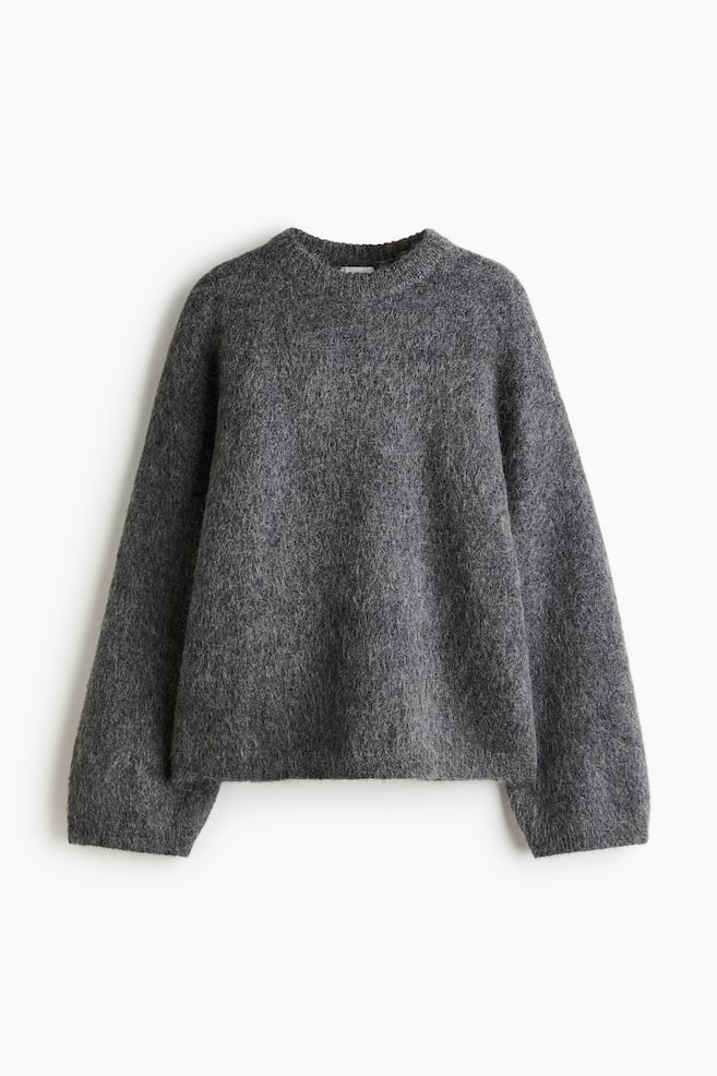 Jersey oversize en mezcla de mohair - Gris oscuro jaspeado/Marrón oscuro/Marrón oscuro/Rosa claro/Crema - 1