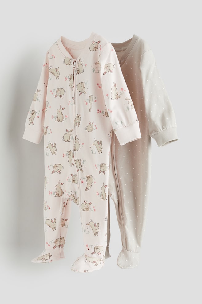 Lot de 2 pyjamas zippés - Rose clair/pois/Bleu/ours/Blanc/animaux endormis/Gris foncé/animaux/dc/dc/dc - 1