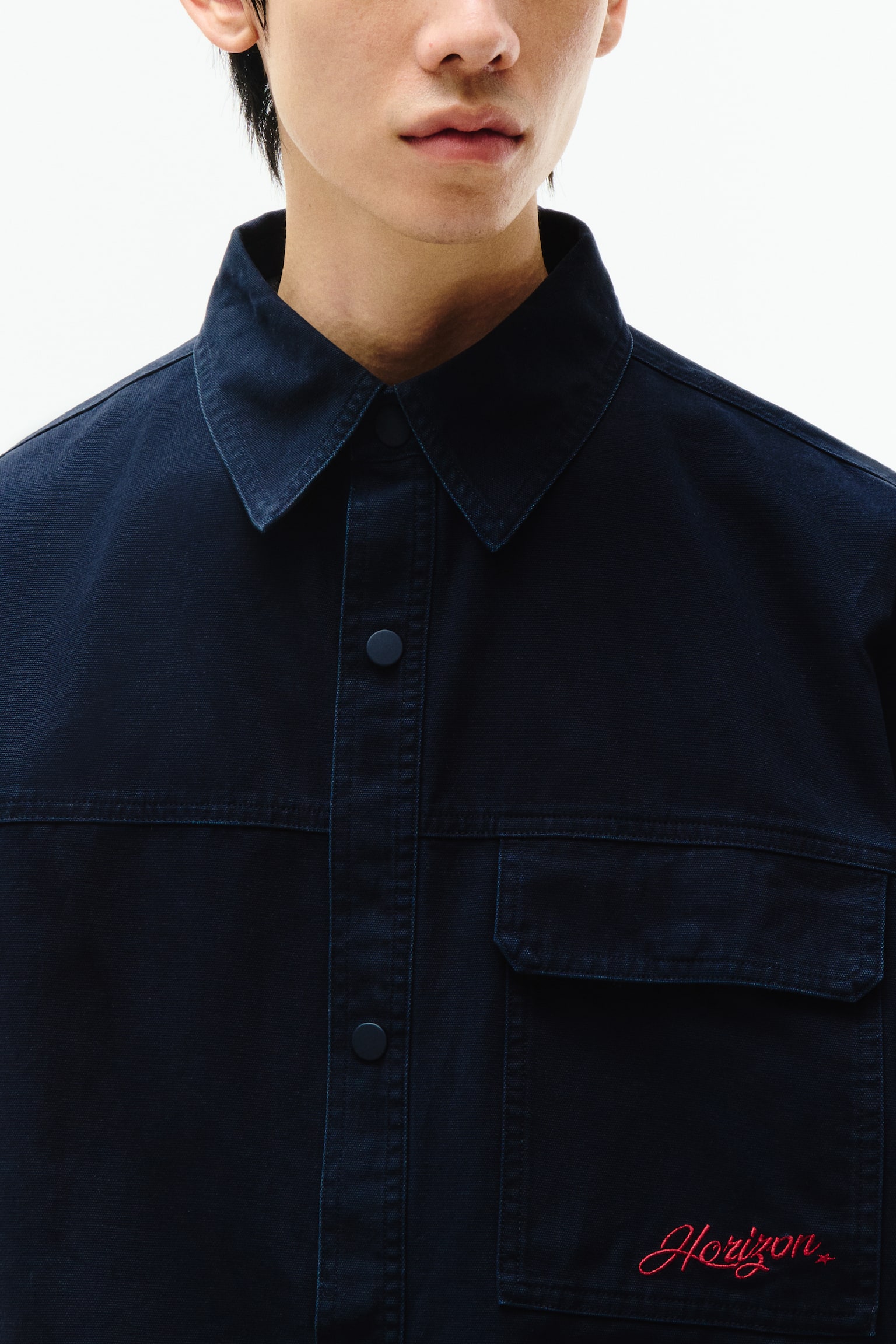 코튼 캔버스 오버셔츠 - 네이비 블루/라이트 베이지 - 5