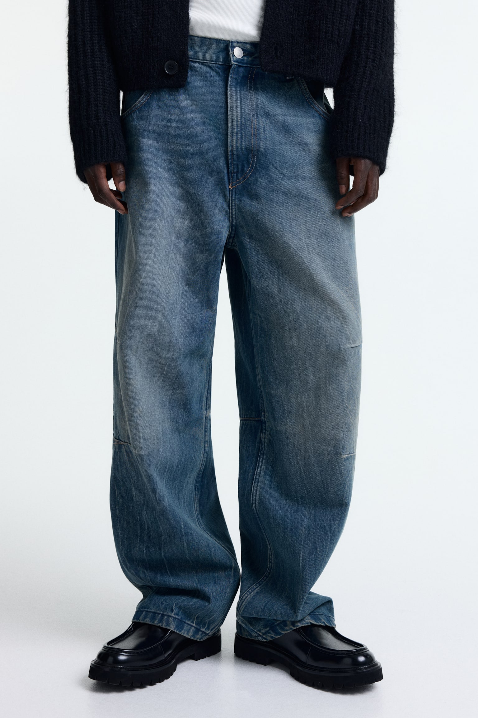 Quần jean có ly chiết dáng baggy - Màu xanh denim/Màu xanh denim đậm - 4