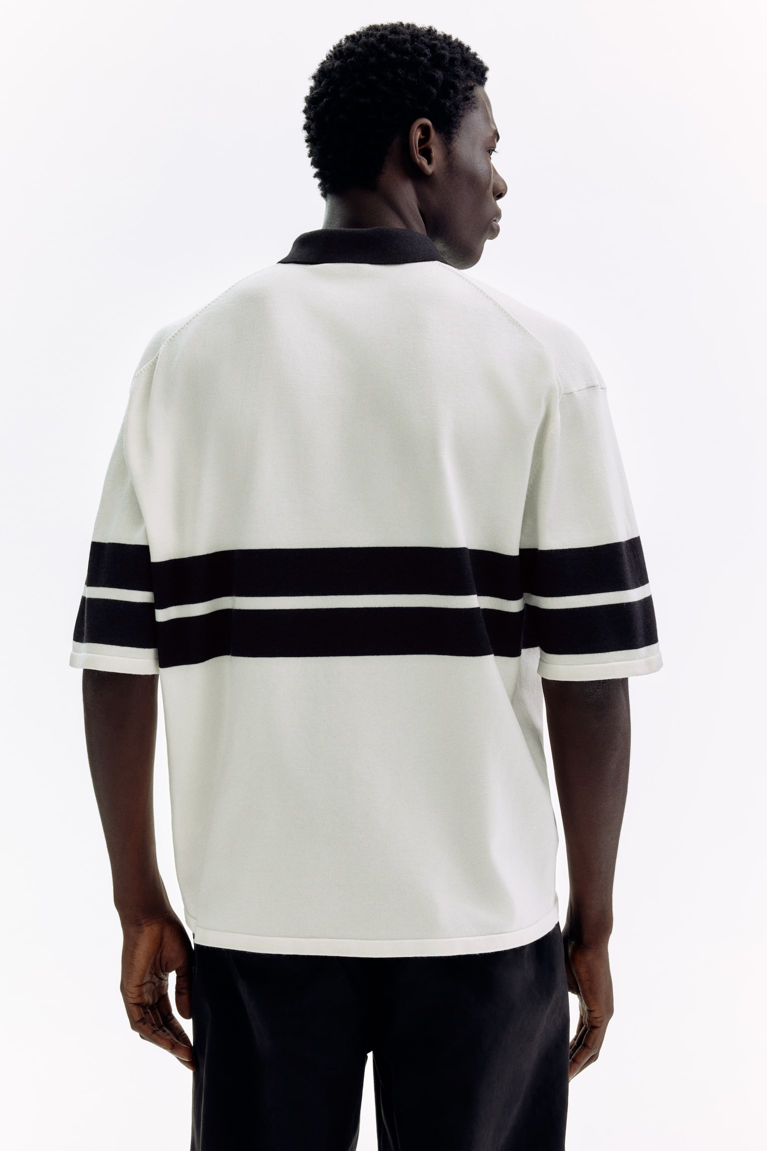 Loose Fit Knitted polo shirt - White/Black/Dark mole/Black - 4